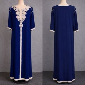 Bright blue Kaftan dress, embroidery- ultramarine-L